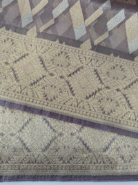 Thumbnail for Banarasi Tissue Silk Alfi Saree | Light Greyish Purple | Gold & Silver Zari | Handwoven | Silk Mark Certified | Ships from California