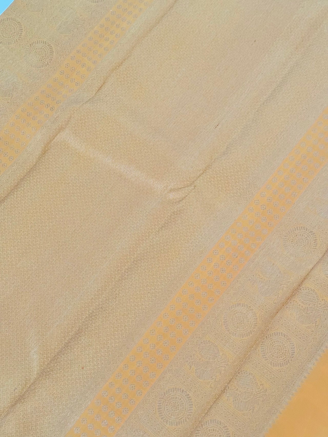 Exclusive Tribal Art Kanchivaram Korvai Pure Silk Pure Zari Silk Saree | Warli Inspired | Off-White | Handwoven | Ships from California