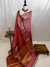 Thumbnail for Banarasi Tissue Silk Saree | Metallic Onion Pink | Crushed Texture | Gold Zari | Handwoven | Ships from California