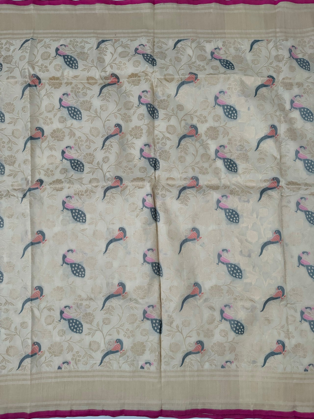 Banarasi Katan Silk Saree | Off-White | Gold Zari | Handwoven | Silk Mark Certified | Ships from California