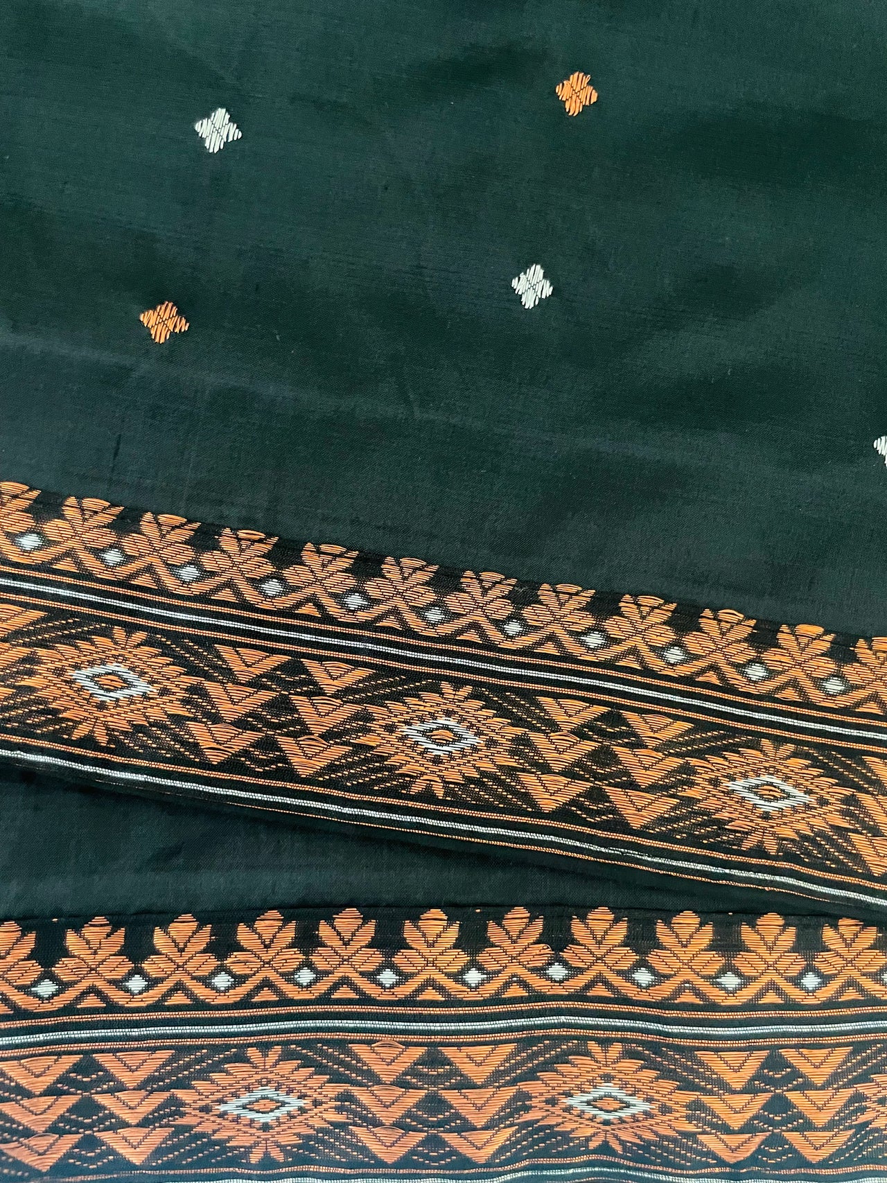 Assam Pat Mulberry Silk Saree | Black | Copper & Silver Zari | Handwoven | Silk Mark Certified | Ships from California
