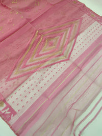 Thumbnail for Authentic Dhakai Jamdani Muslin Saree from Bangladesh | Handwoven | Bubblegum Pink | Pink and Gold Threads | Ships from California