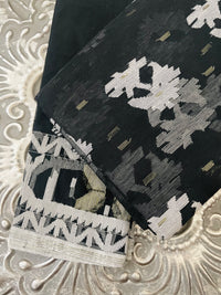 Thumbnail for Authentic Dhakai Jamdani Muslin Saree from Bangladesh | Handwoven | Black | White and Gold Threads | Ships from California