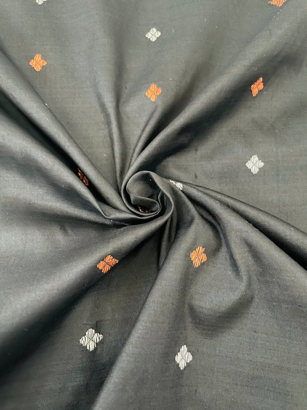 Assam Pat Mulberry Silk Saree | Black | Copper & Silver Zari | Handwoven | Silk Mark Certified | Ships from California