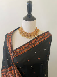Thumbnail for Assam Pat Mulberry Silk Saree | Black | Copper & Silver Zari | Handwoven | Silk Mark Certified | Ships from California
