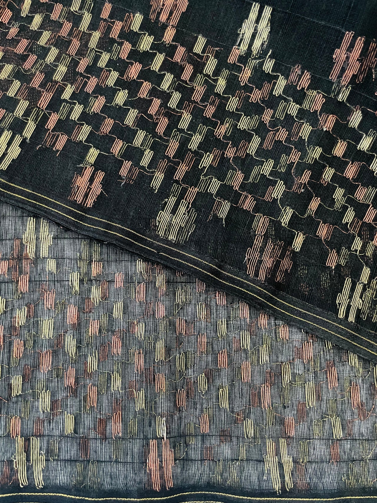 Authentic Dhakai Jamdani Muslin Saree from Bangladesh | Handwoven | Black | Gold and Copper Threads | Ships from California