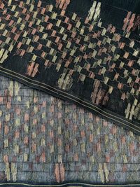 Thumbnail for Authentic Dhakai Jamdani Muslin Saree from Bangladesh | Handwoven | Black | Gold and Copper Threads | Ships from California
