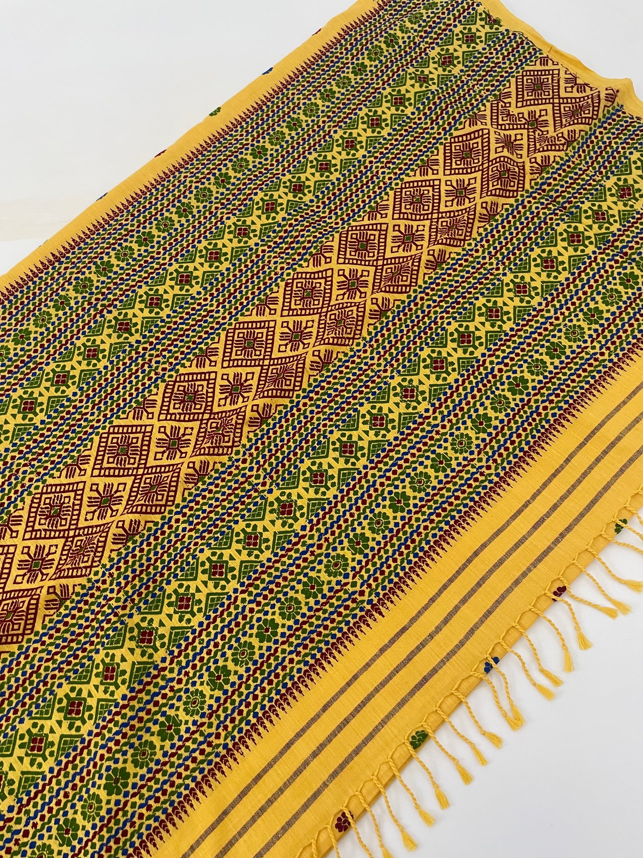 Assam Eri Silk Saree | Yellow | Handwoven | Silk Mark Certified | Ships from California