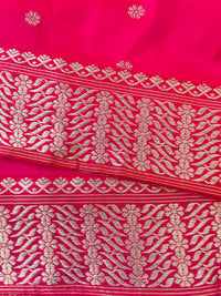 Thumbnail for Assam Pat Mulberry Silk Saree | Bright Pink | Silver Zari | Handwoven | Silk Mark Certified | Ships from California