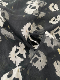 Thumbnail for Authentic Dhakai Jamdani Muslin Saree from Bangladesh | Handwoven | Black | White and Gold Threads | Ships from California
