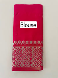 Thumbnail for Assam Pat Mulberry Silk Saree | Bright Pink | Silver Zari | Handwoven | Silk Mark Certified | Ships from California