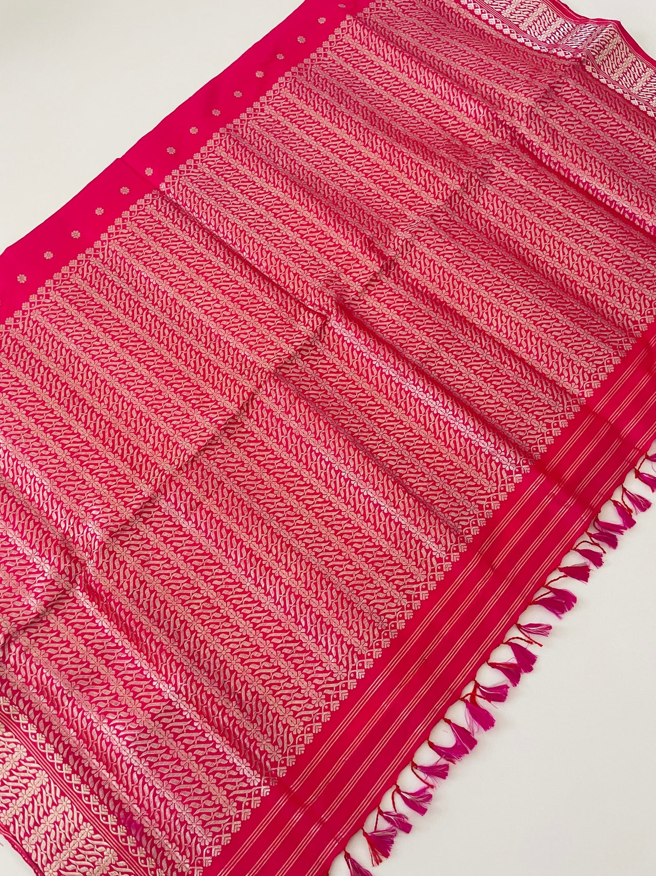 Assam Pat Mulberry Silk Saree | Bright Pink | Silver Zari | Handwoven | Silk Mark Certified | Ships from California