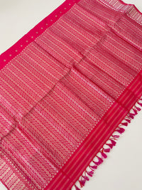 Thumbnail for Assam Pat Mulberry Silk Saree | Bright Pink | Silver Zari | Handwoven | Silk Mark Certified | Ships from California