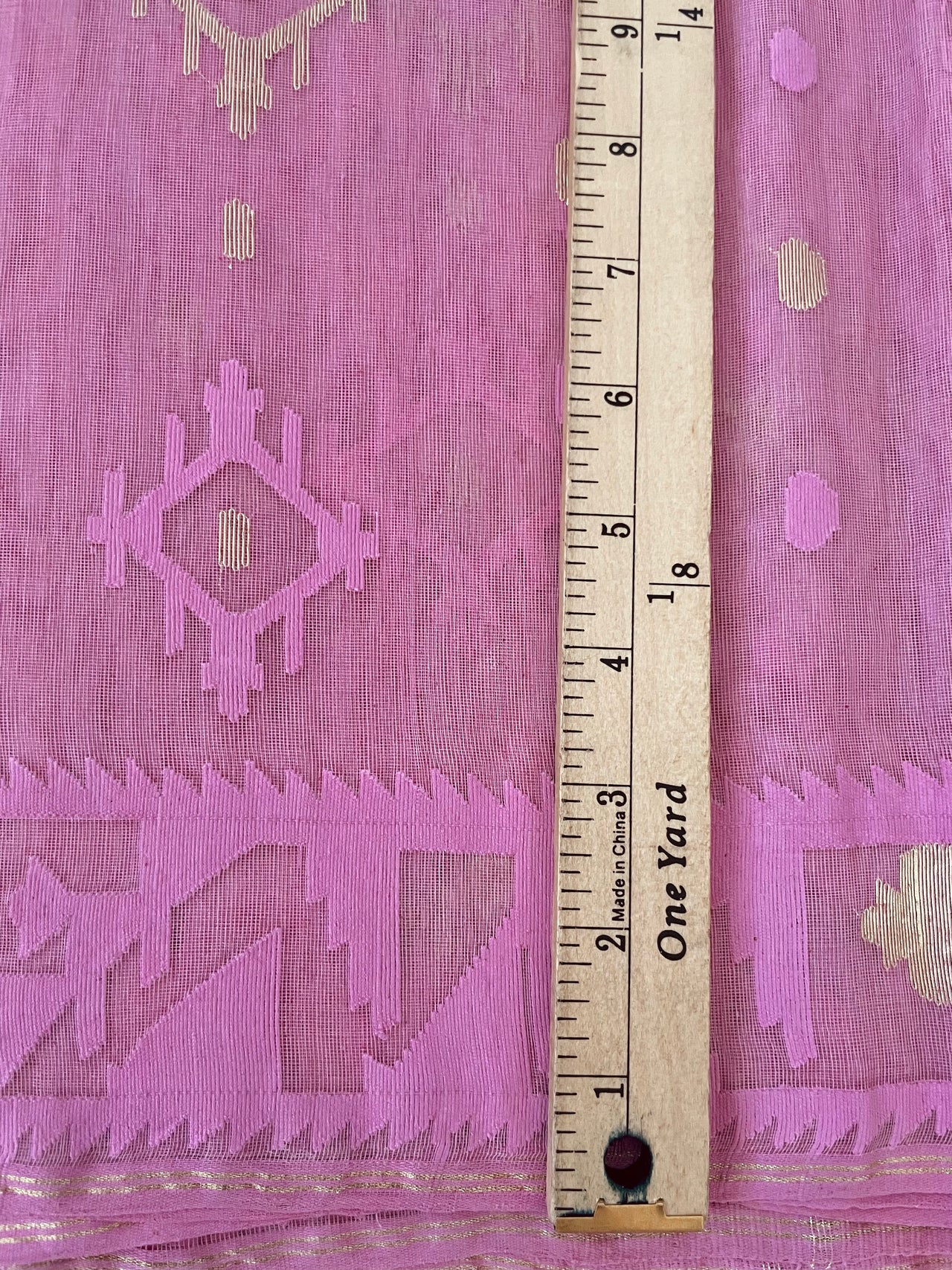Authentic Dhakai Jamdani Muslin Saree from Bangladesh | Handwoven | Bubblegum Pink | Pink and Gold Threads | Ships from California