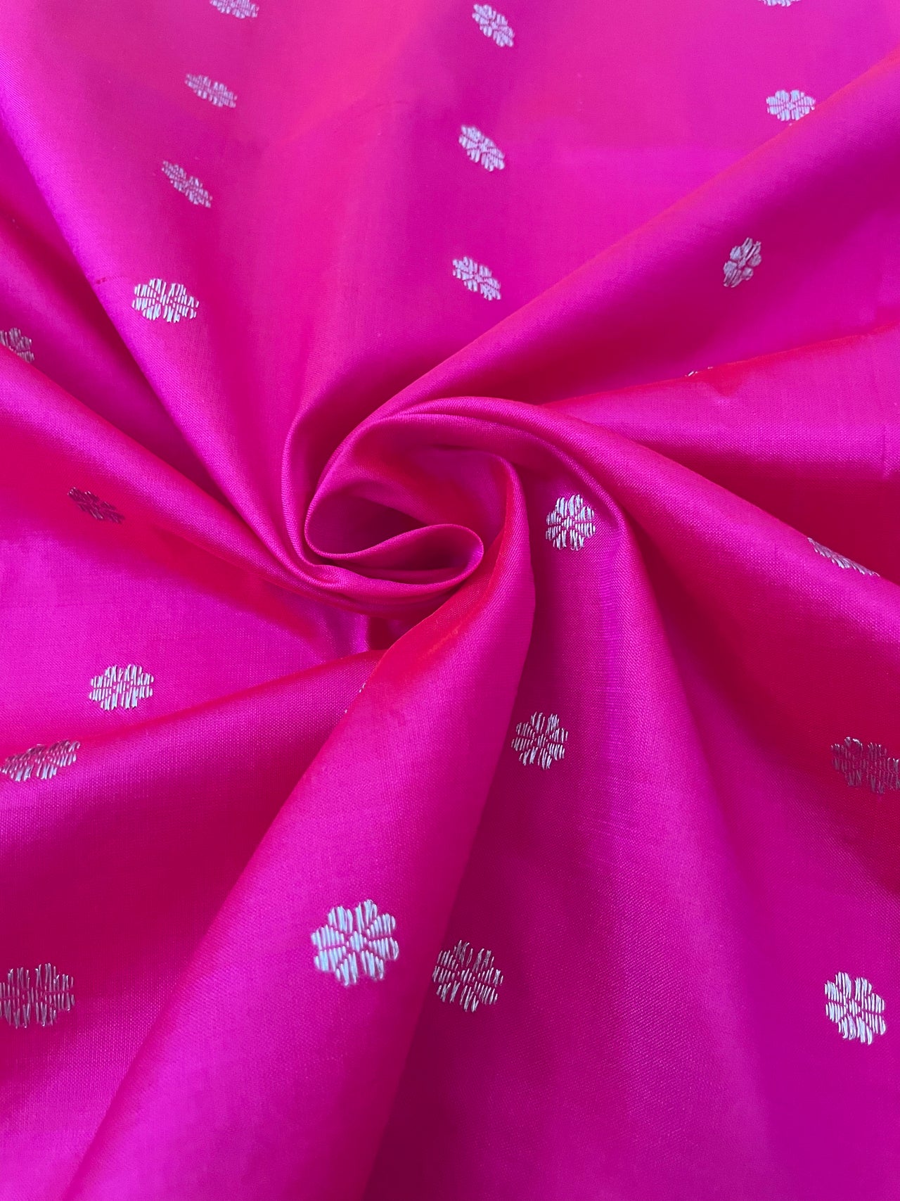 Assam Pat Mulberry Silk Saree | Bright Pink | Silver Zari | Handwoven | Silk Mark Certified | Ships from California