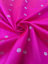Thumbnail for Assam Pat Mulberry Silk Saree | Bright Pink | Silver Zari | Handwoven | Silk Mark Certified | Ships from California