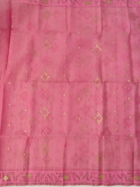 Thumbnail for Authentic Dhakai Jamdani Muslin Saree from Bangladesh | Handwoven | Bubblegum Pink | Pink and Gold Threads | Ships from California