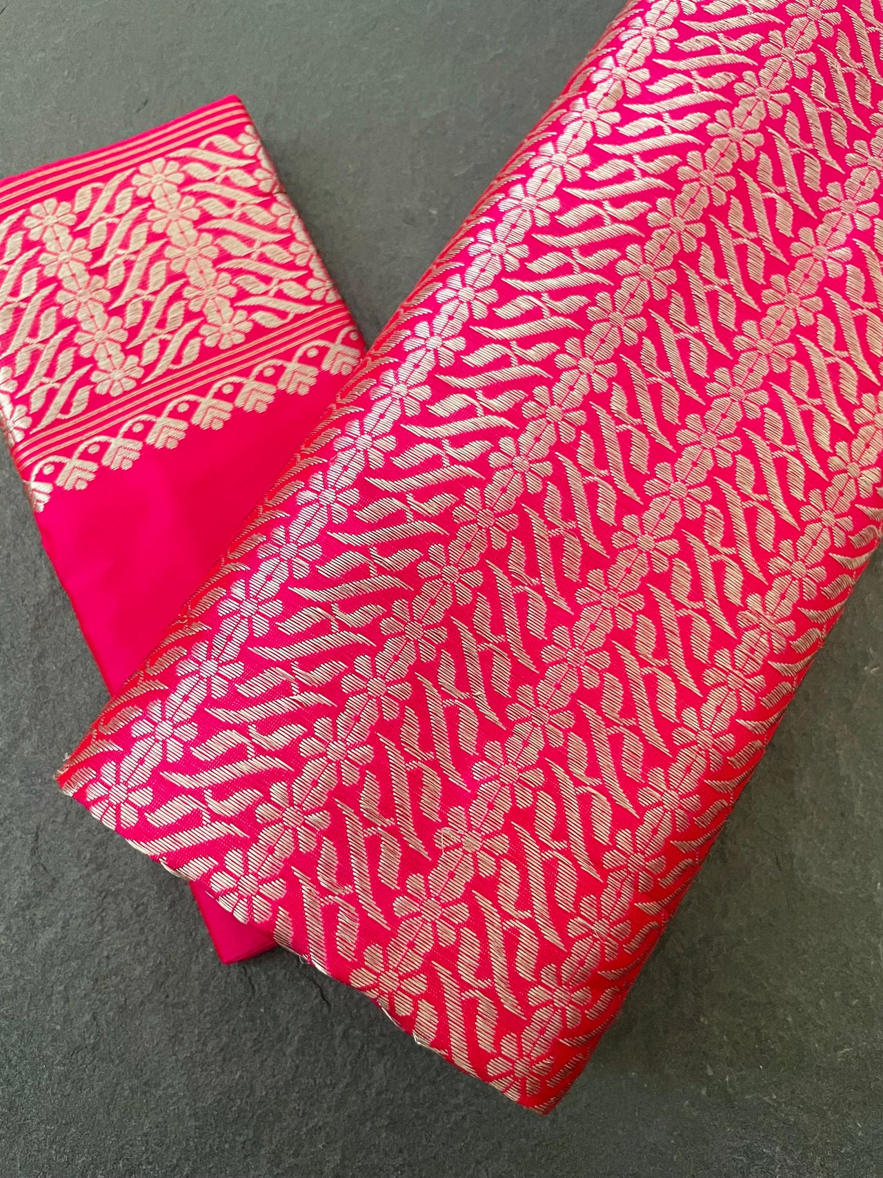 Assam Pat Mulberry Silk Saree | Bright Pink | Silver Zari | Handwoven | Silk Mark Certified | Ships from California