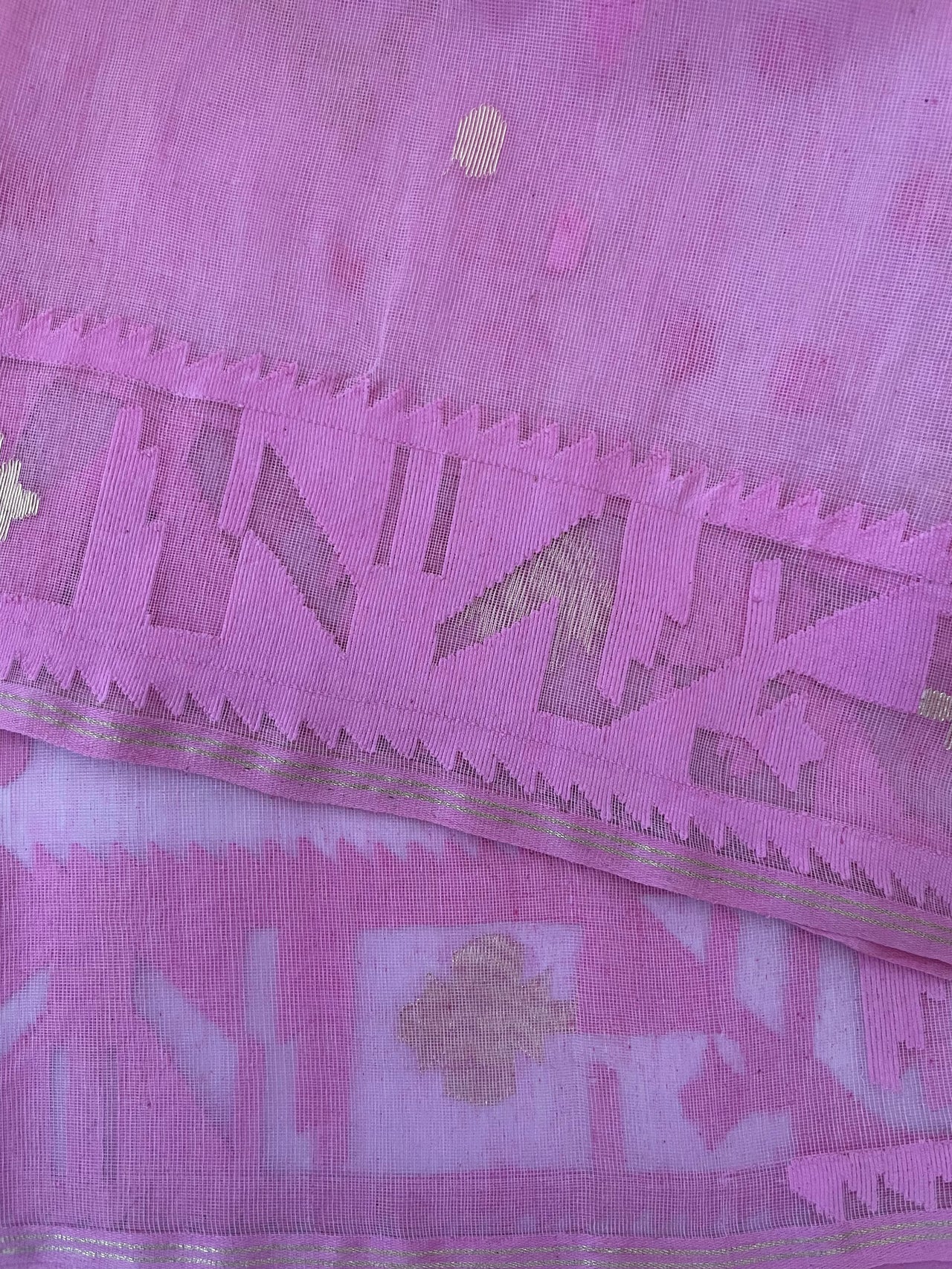 Authentic Dhakai Jamdani Muslin Saree from Bangladesh | Handwoven | Bubblegum Pink | Pink and Gold Threads | Ships from California