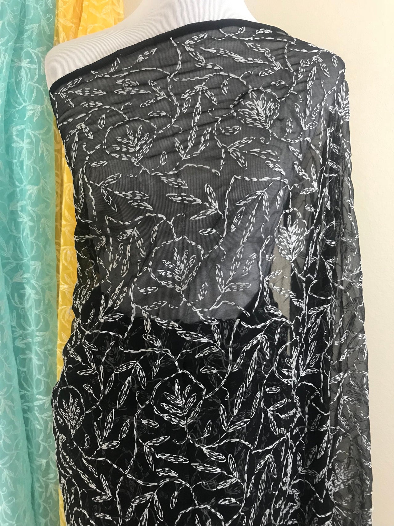 Lucknawi chikan saree with hand embroidered tepchi work | Ships from California