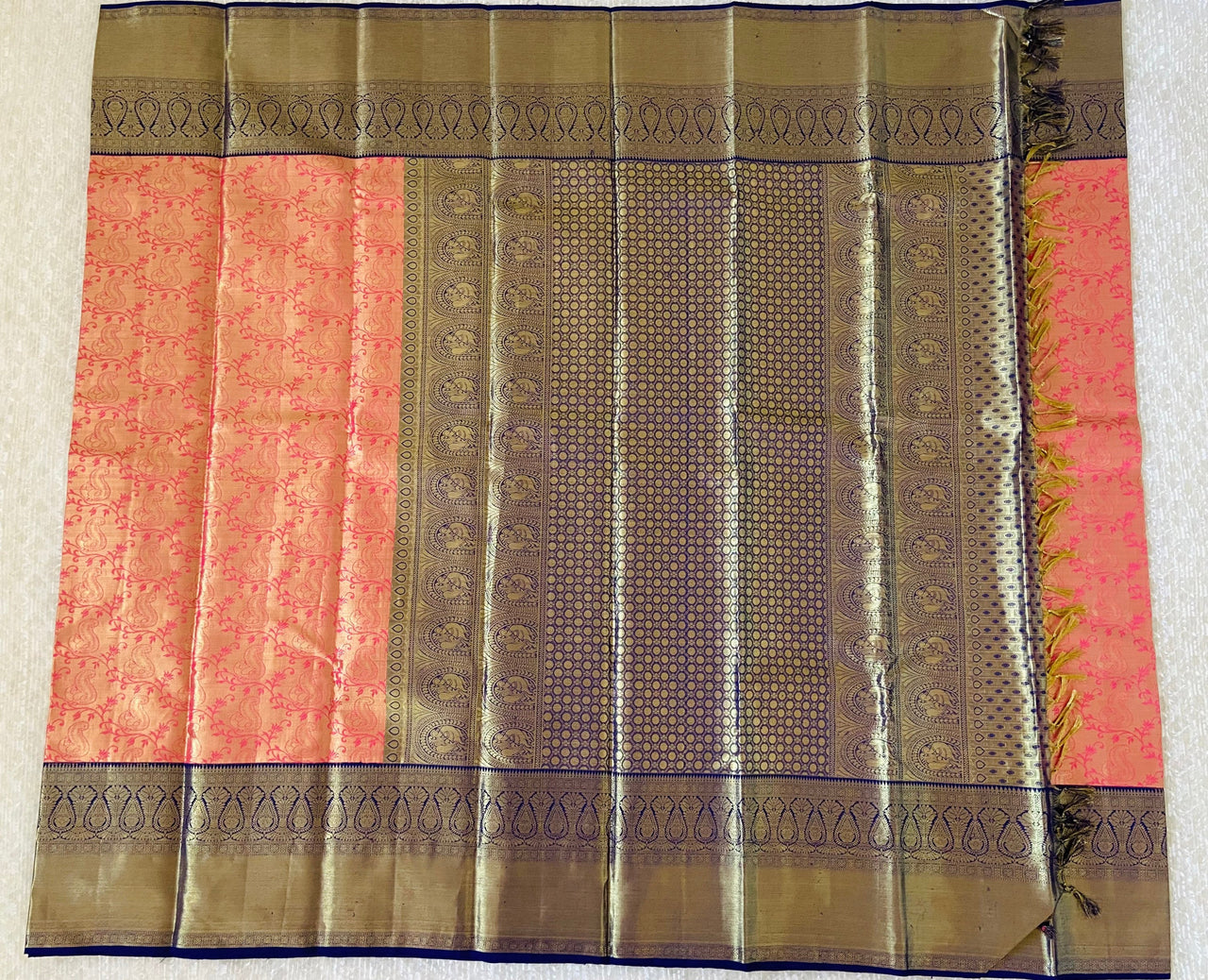 Kanchipuram/Kanchivaram handloom double shade | gold and pink | pure tissue silk saree | Silk Mark | Ships from California