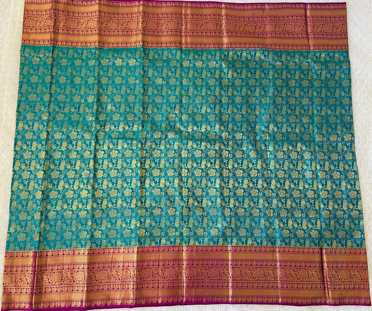 Kanchipuram/Kanchivaram handloom turquoise blue pure silk saree | Silk Mark | Ships from California
