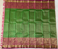Thumbnail for Kanchipuram/Kanchivaram handloom pure silk saree | parrot green and purple | Silk Mark | Ships from California