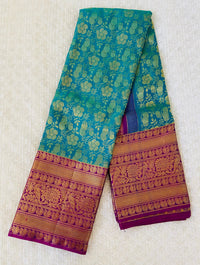 Thumbnail for Kanchipuram/Kanchivaram handloom turquoise blue pure silk saree | Silk Mark | Ships from California