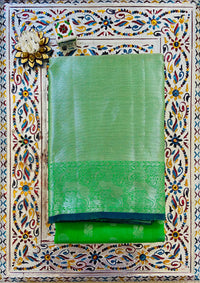 Thumbnail for Handloom dark pastel green kanchipuram/Kanchivaram pure silk saree | Silk Mark | Ships from California