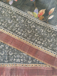 Thumbnail for Banarasi Tussar Silk Digital Print Saree | Handwoven and digitally printed | Black | Ships from California