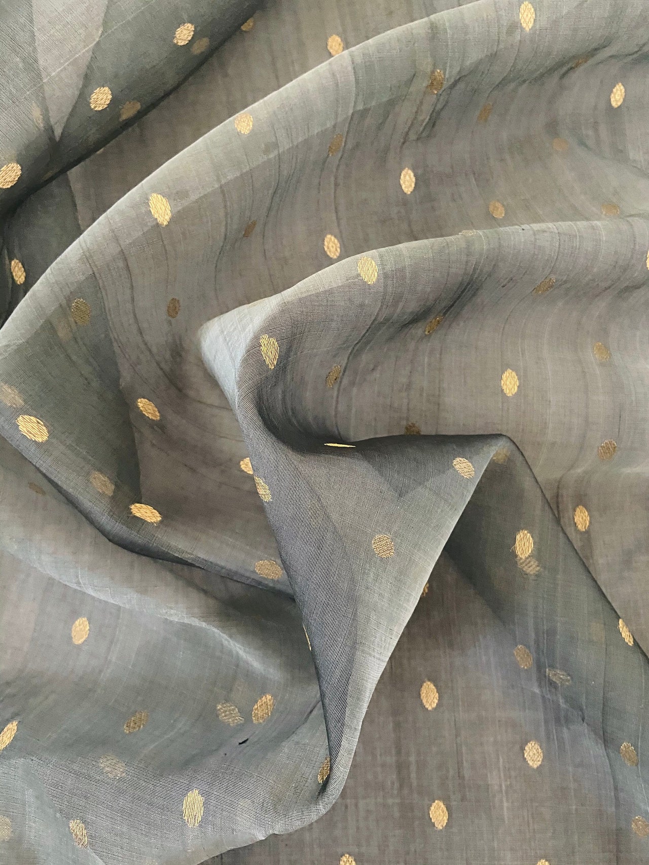 Chanderi Silk Saree | Gray | Handwoven | Silk Mark | Ships from California