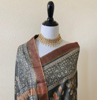 Thumbnail for Banarasi Tussar Silk Digital Print Saree | Handwoven and digitally printed | Black | Ships from California