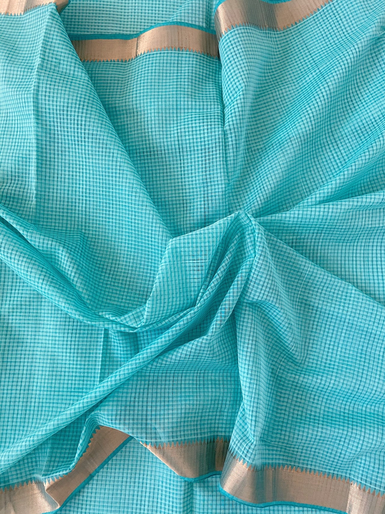 Mangalgiri Handwoven Cotton Saree | Aqua | Ships from California