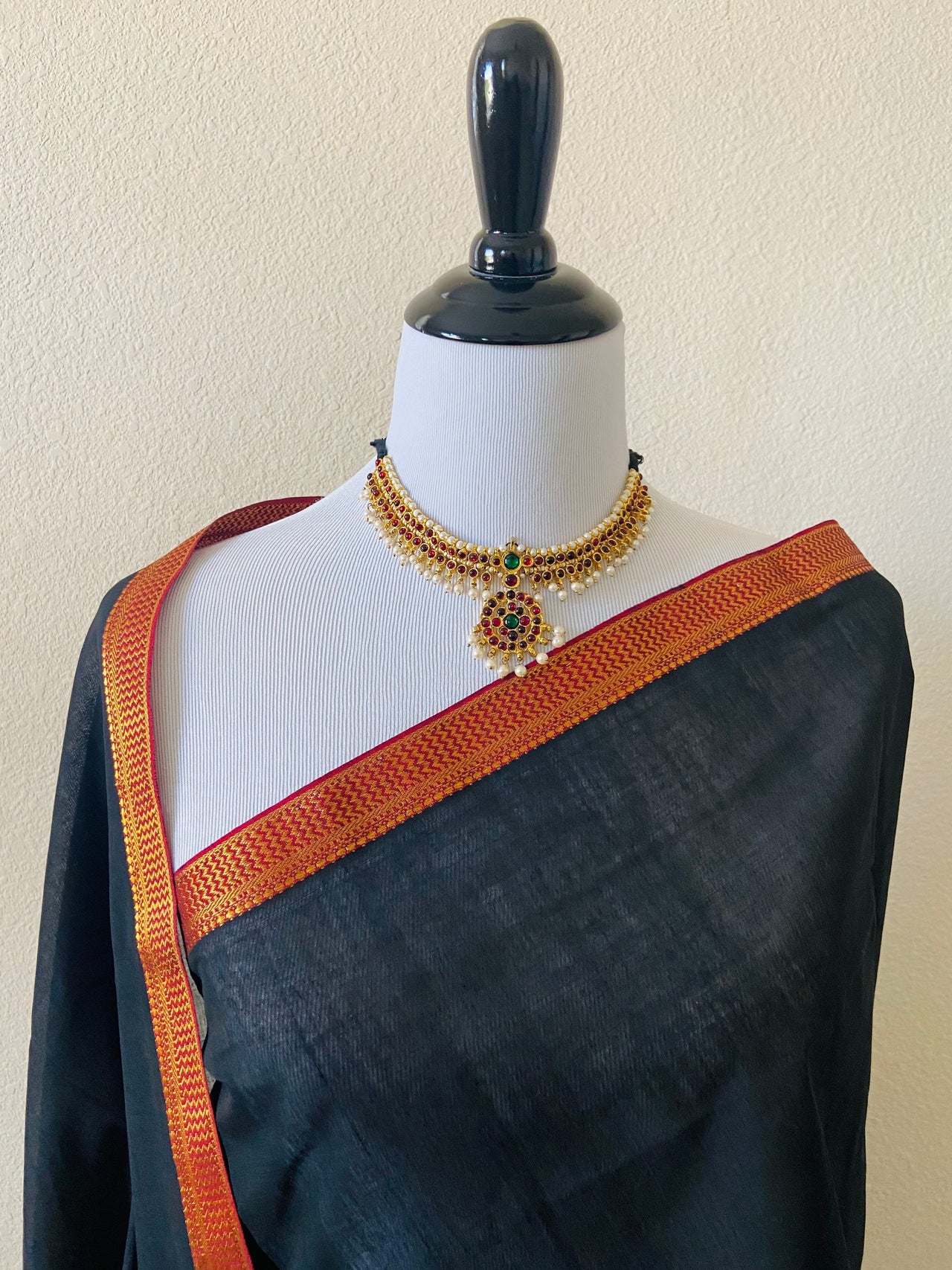 Mangalgiri Handwoven Cotton Saree | Black | Ships from California
