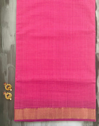 Thumbnail for Mangalgiri Handwoven Cotton Saree | Pink | Ships from California