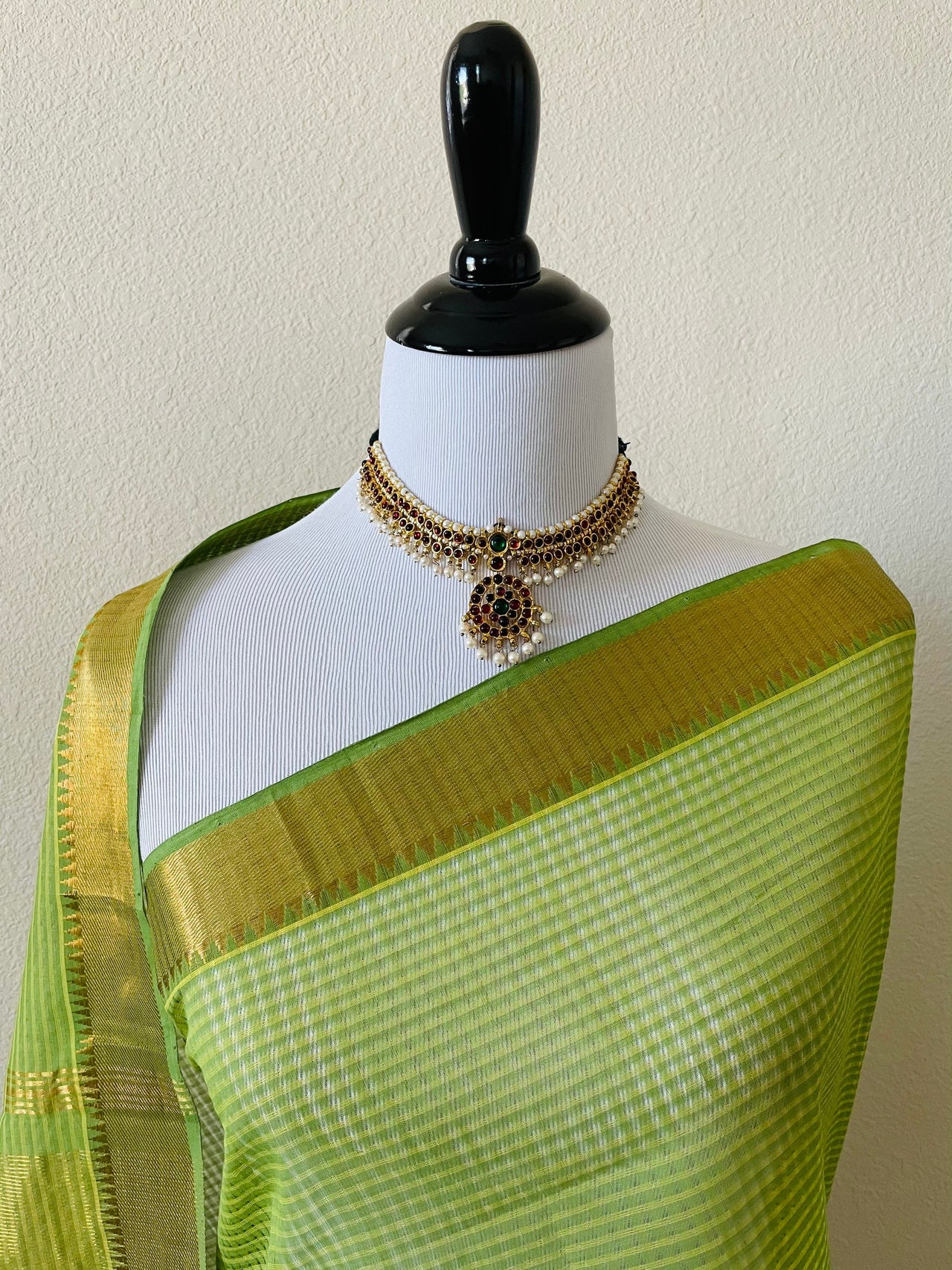 Mangalgiri Handwoven Cotton Saree | Green | Ships from California