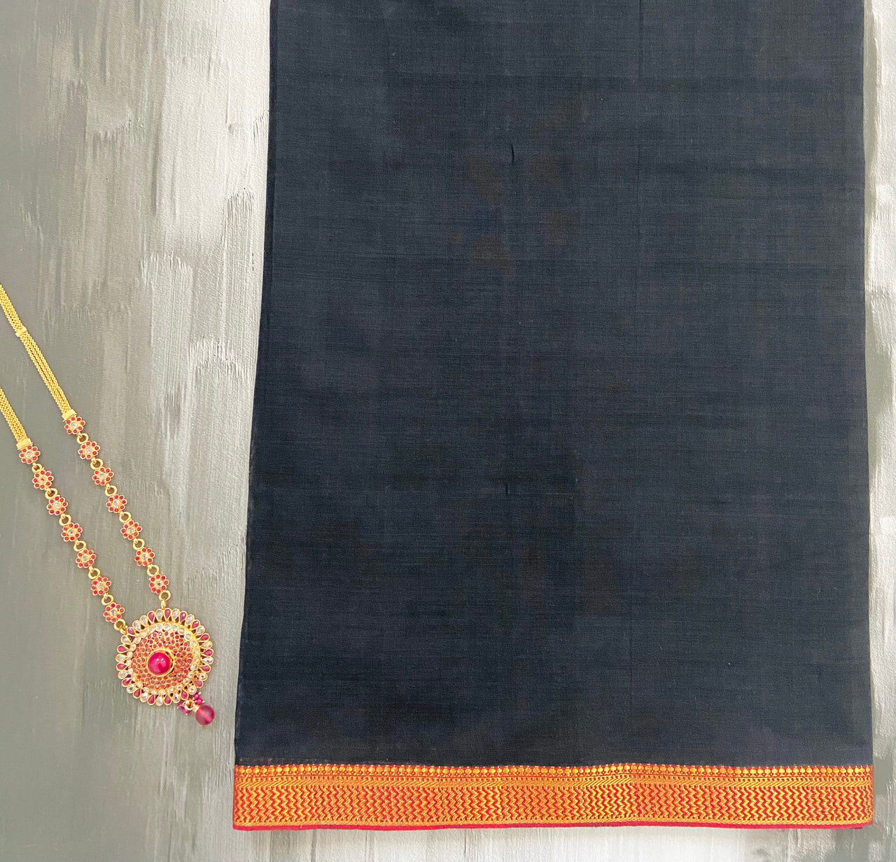 Mangalgiri Handwoven Cotton Saree | Black | Ships from California