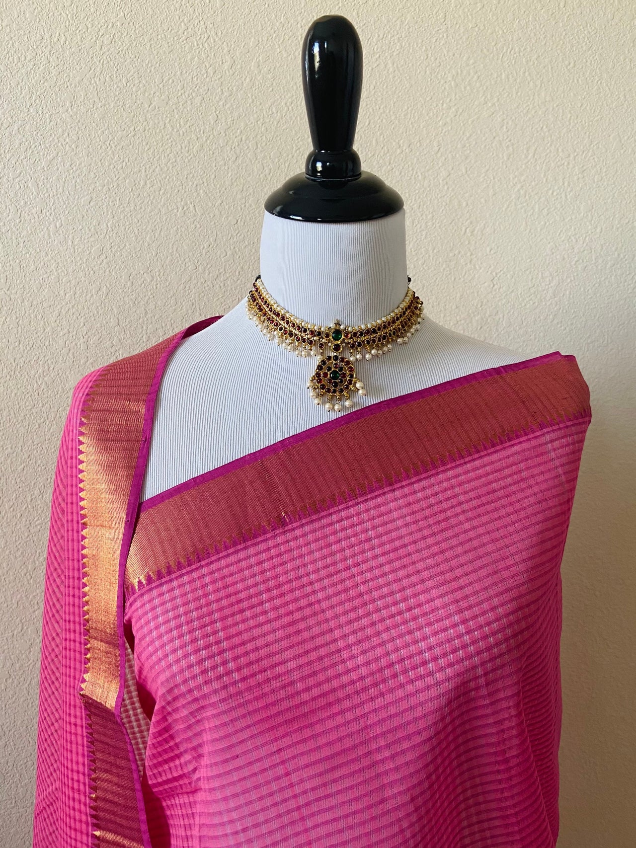Mangalgiri Handwoven Cotton Saree | Pink | Ships from California