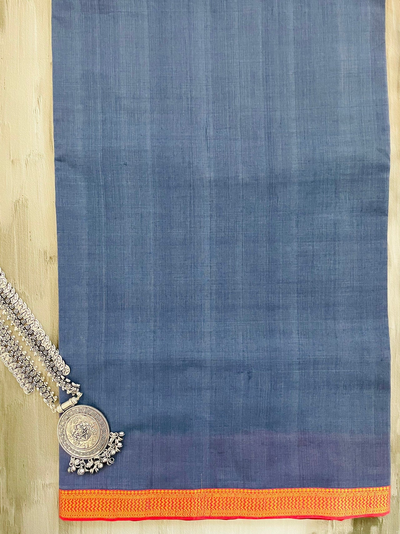 Mangalgiri Handwoven Cotton Saree | Blue & Maroon | Ships from California