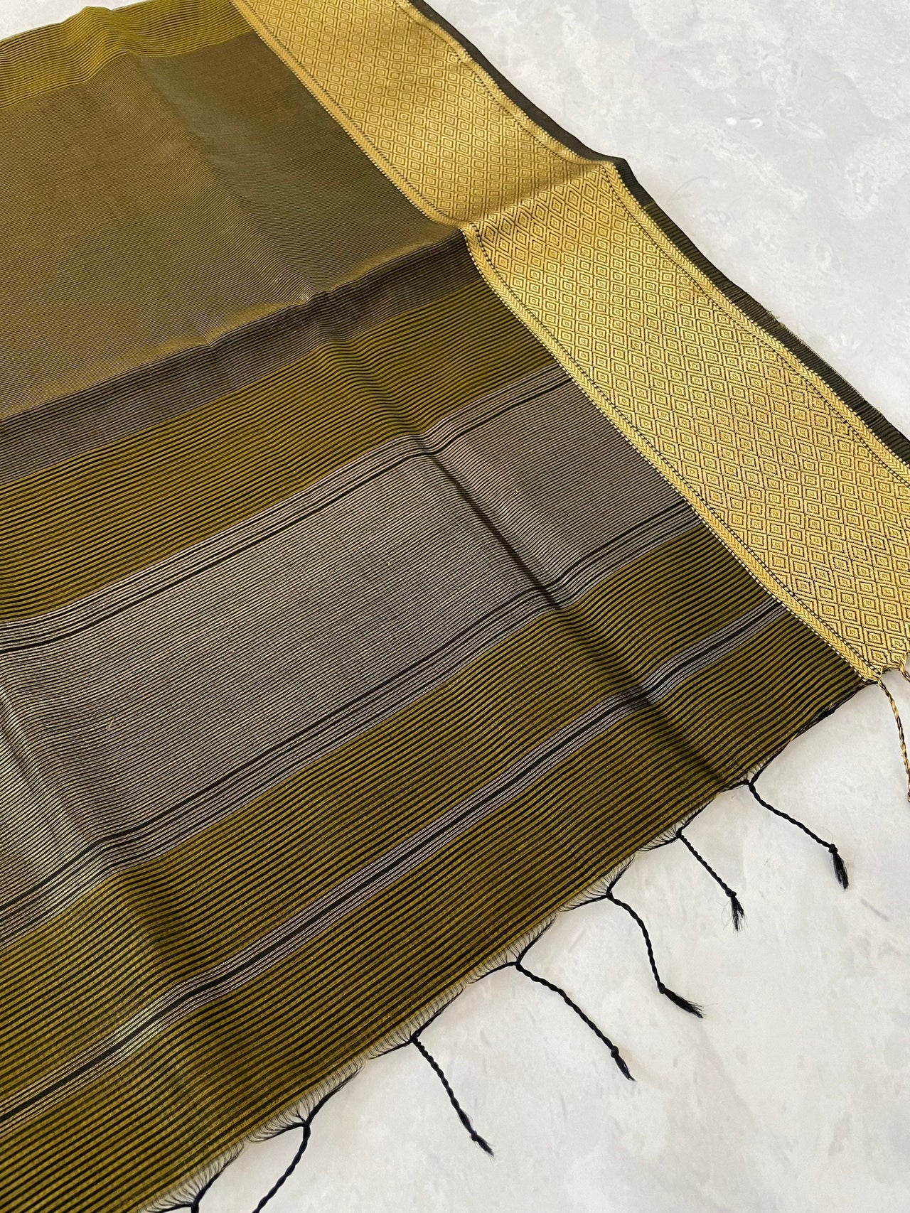 Maheshwari Cotton Silk Saree | Handloom Mark | Black & Gold | Ships from California