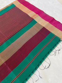 Thumbnail for Maheshwari Cotton Silk Saree | Handloom Mark | Green & Maroon | Ships from California