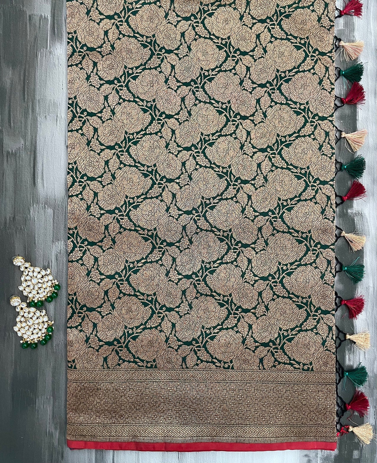 Banarasi Katan Pure Silk Saree | Handwoven | shade of Emerald Green with Antique Zari | Ships from California