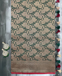 Thumbnail for Banarasi Katan Pure Silk Saree | Handwoven | shade of Emerald Green with Antique Zari | Ships from California