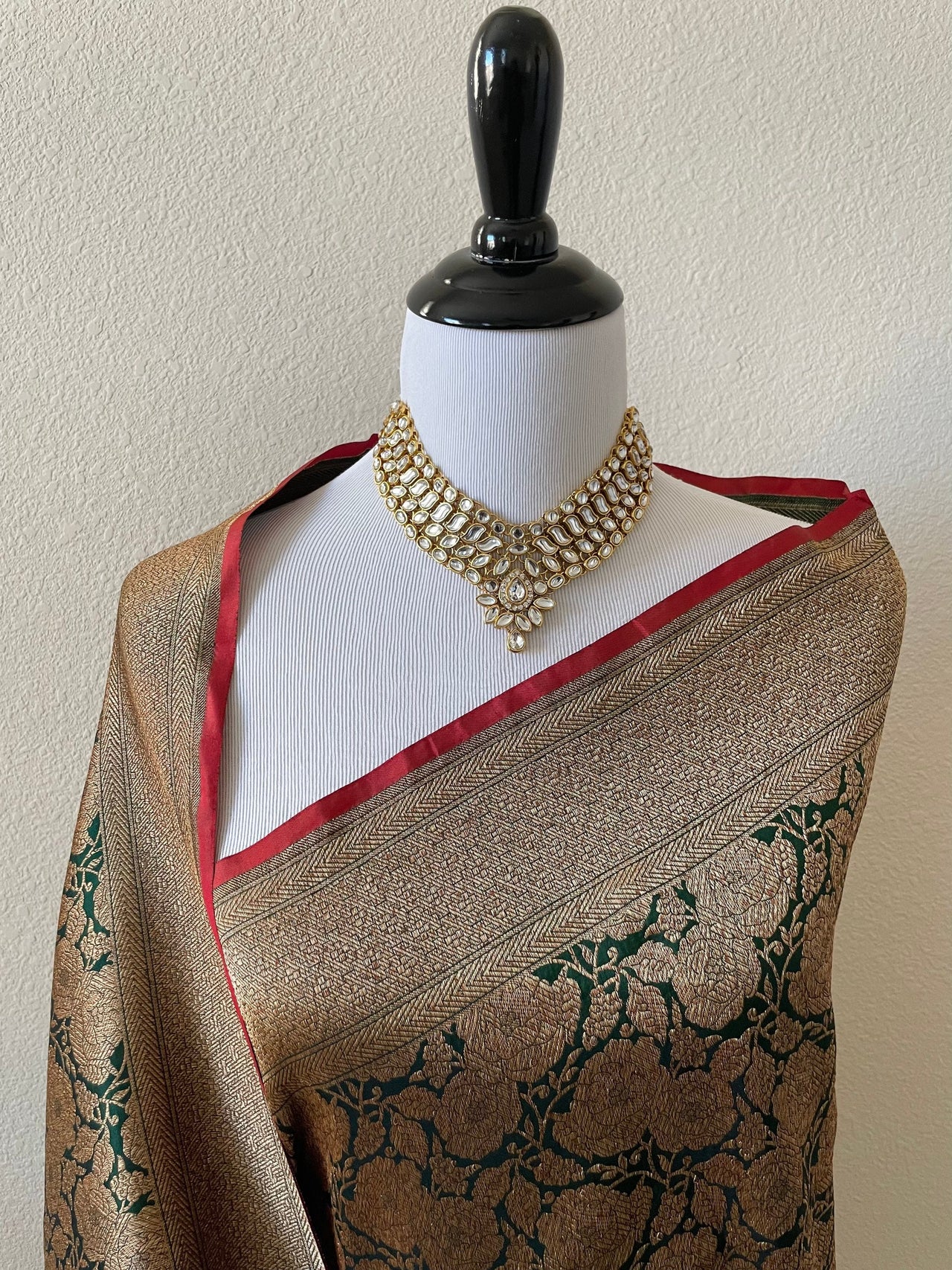 Banarasi Katan Pure Silk Saree | Handwoven | shade of Emerald Green with Antique Zari | Ships from California