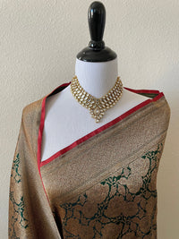 Thumbnail for Banarasi Katan Pure Silk Saree | Handwoven | shade of Emerald Green with Antique Zari | Ships from California