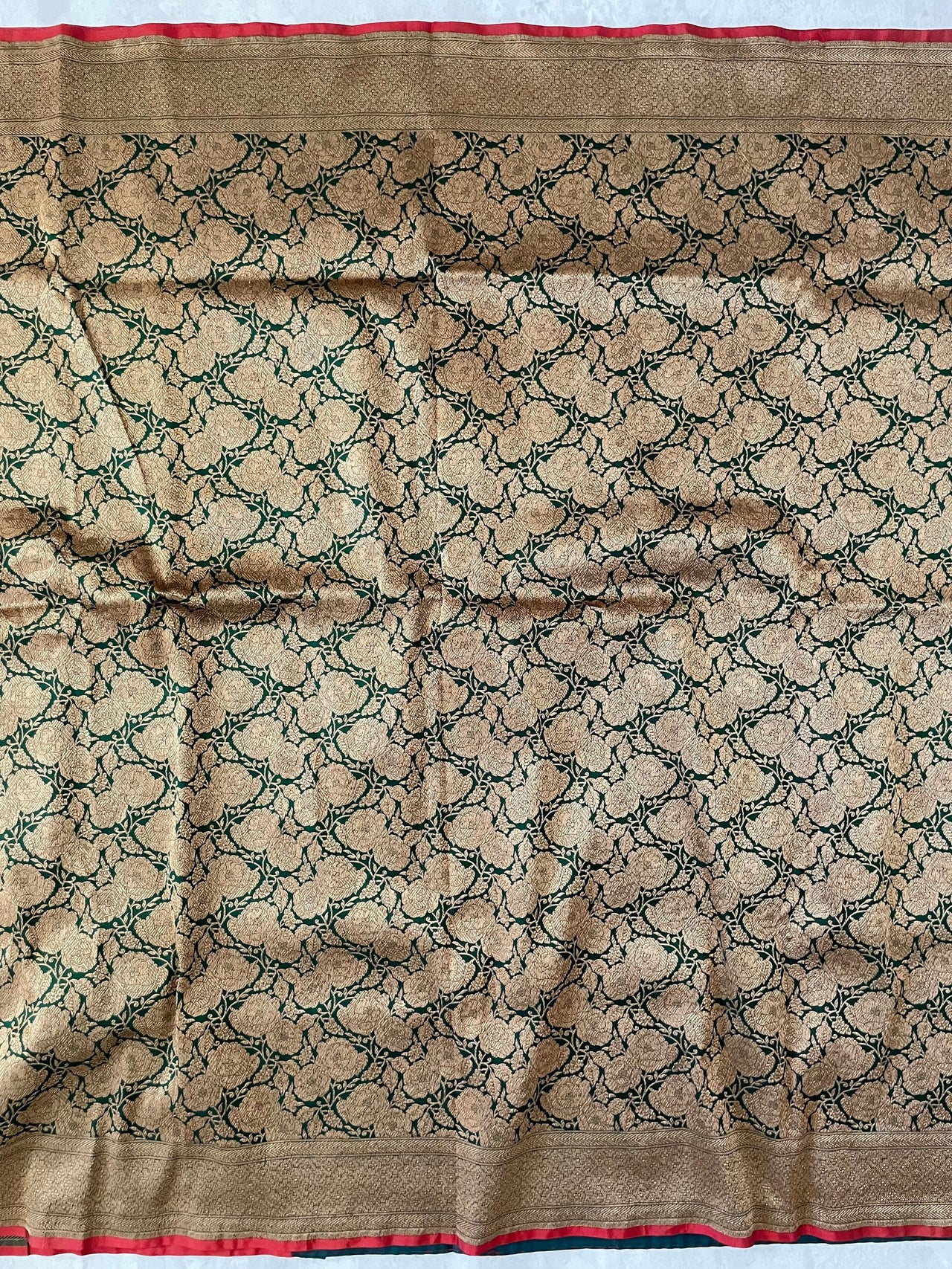 Banarasi Katan Pure Silk Saree | Handwoven | shade of Emerald Green with Antique Zari | Ships from California