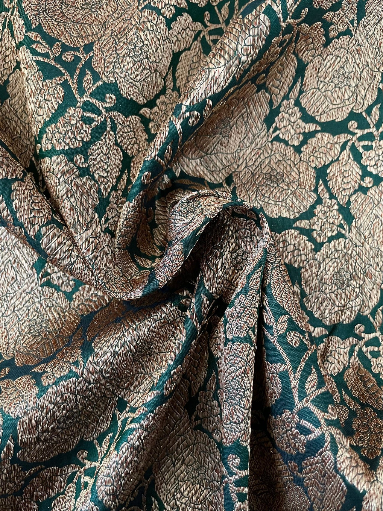 Banarasi Katan Pure Silk Saree | Handwoven | shade of Emerald Green with Antique Zari | Ships from California