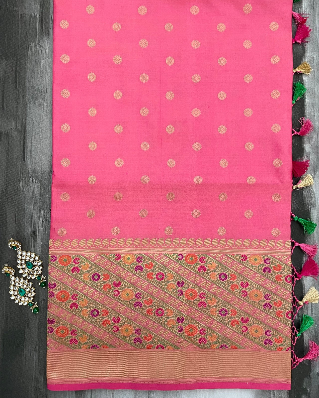 Banarasi Katan Silk Saree with Meenakari border | Pink | Handwoven | Silk Mark | Ships from California