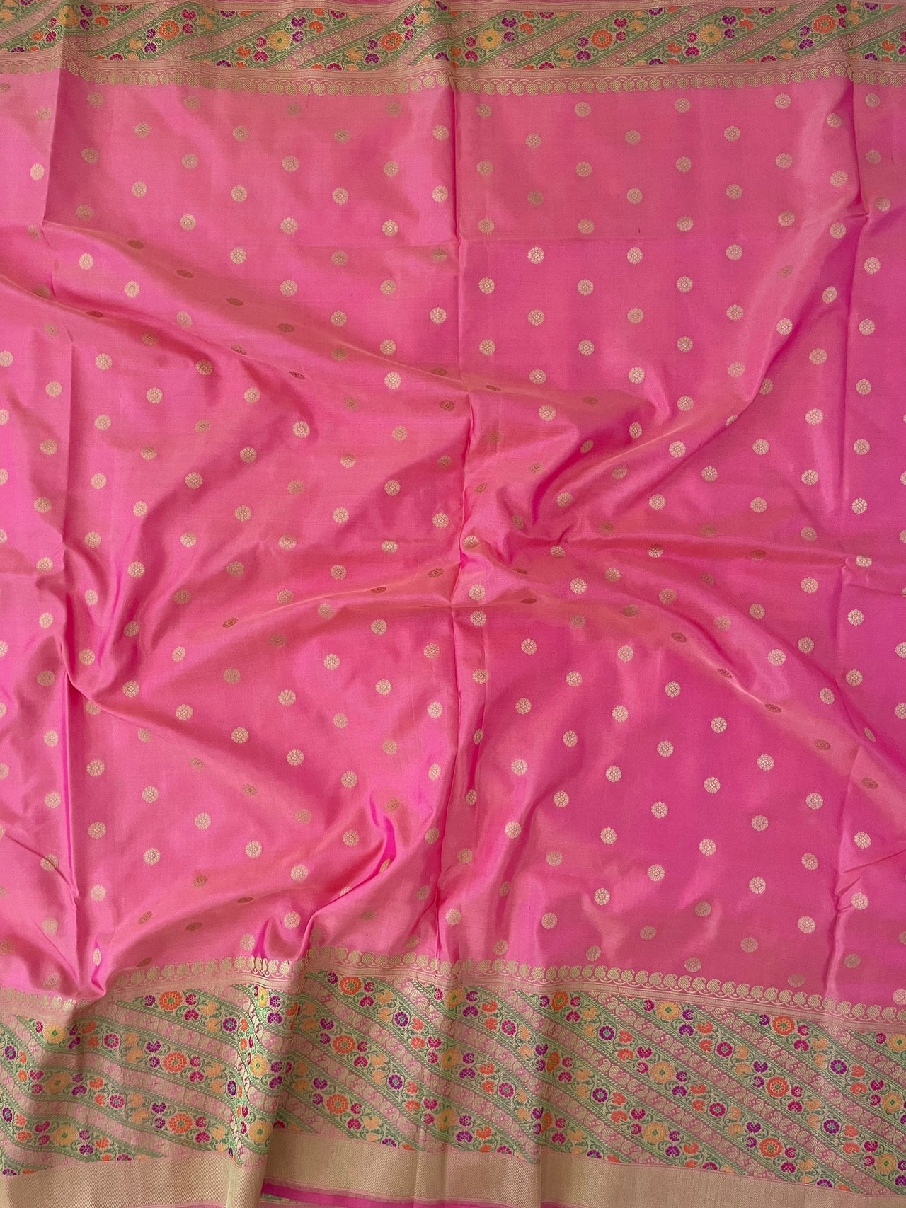 Banarasi Katan Silk Saree with Meenakari border | Pink | Handwoven | Silk Mark | Ships from California