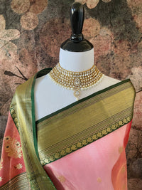 Thumbnail for Chanderi Tissue Silk saree | Light Brick Red & Pink (Cross Shade) | Handwoven | Ships from California